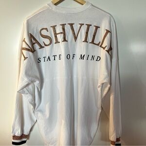 Spirit Jersey Nashville State of Mind Oversized Long Sleeve Top White Glitter